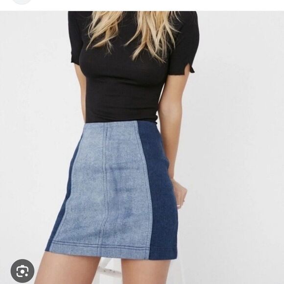 Free People Two Tone Denim Mini Skirt - Picture 1 of 4
